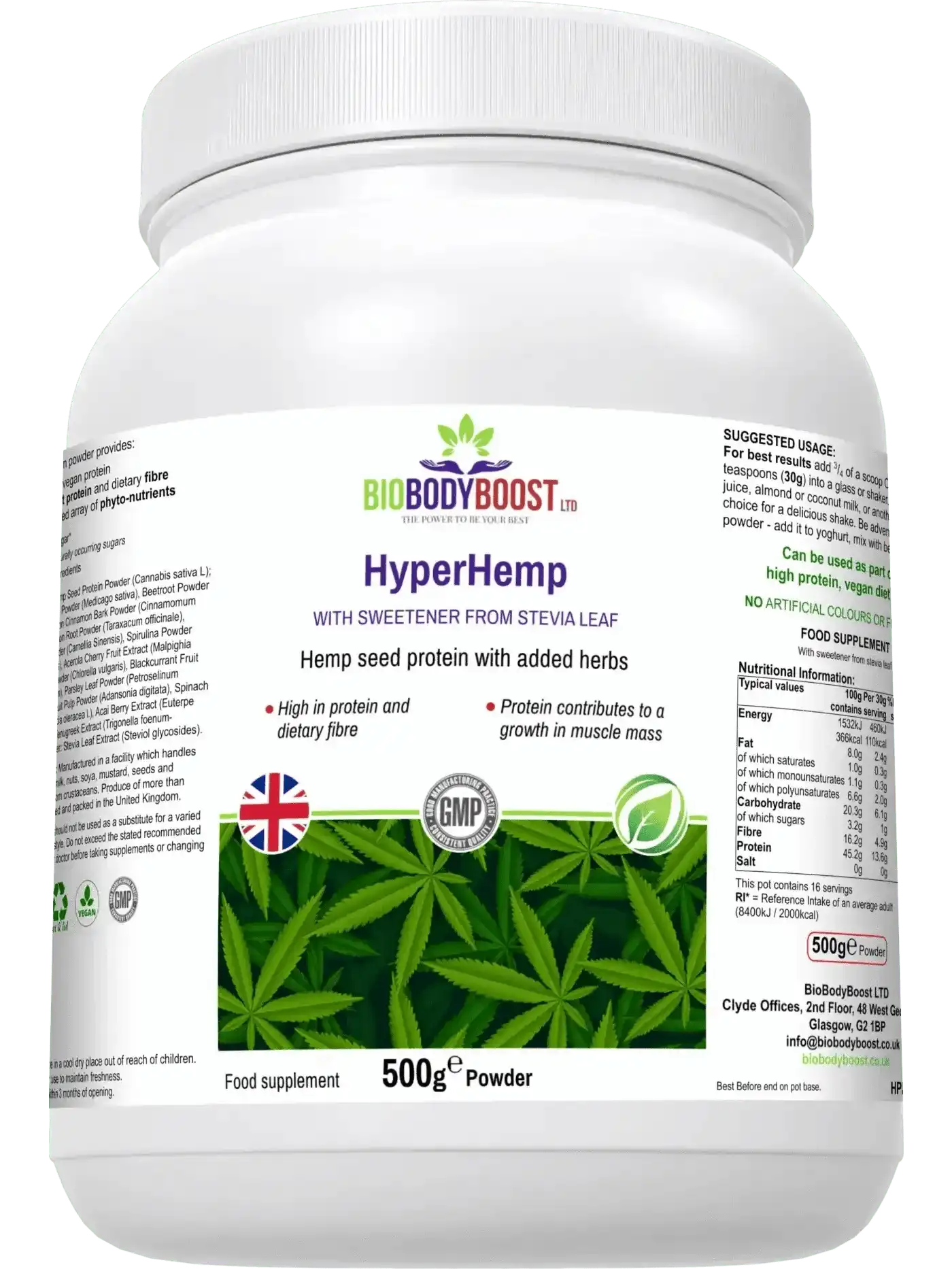 🌿 HyperHemp – Veganski Konopljin Beljakovinski Prašek (500 g)