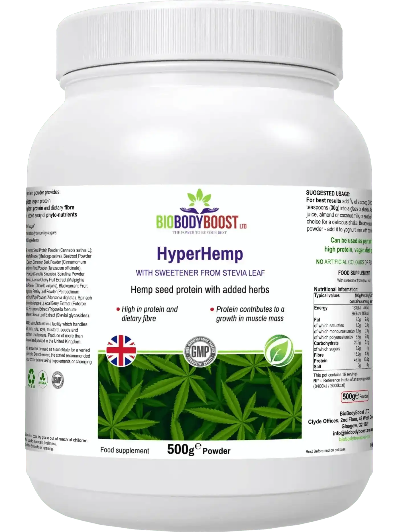 🌿 HyperHemp – Veganski Konopljin Beljakovinski Prašek (500 g)